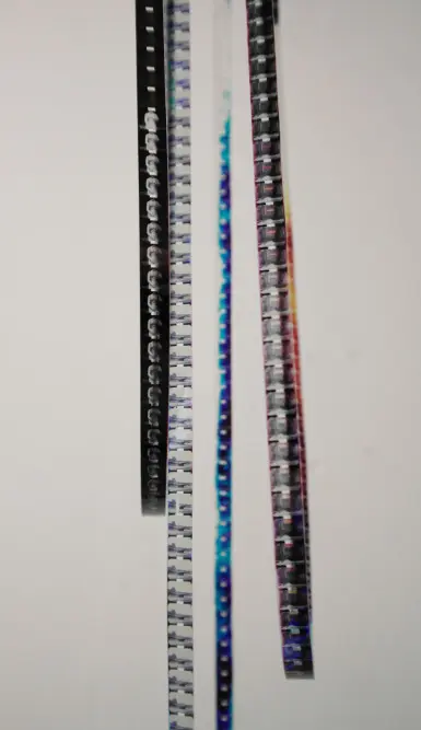Strips of analogue film used in a loop installation