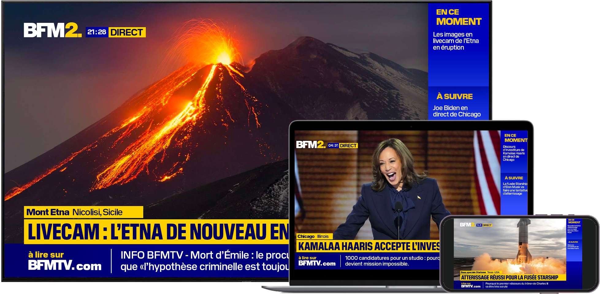 BFM2 graphic identity deployed across television, desktop and mobile screens