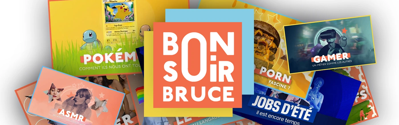 Bonsoir Bruce programme motion identity and editorial thumbnail collection