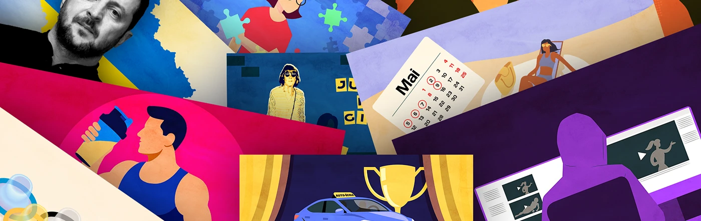 Patchwork of editorial illustrations created for BFMTV.com