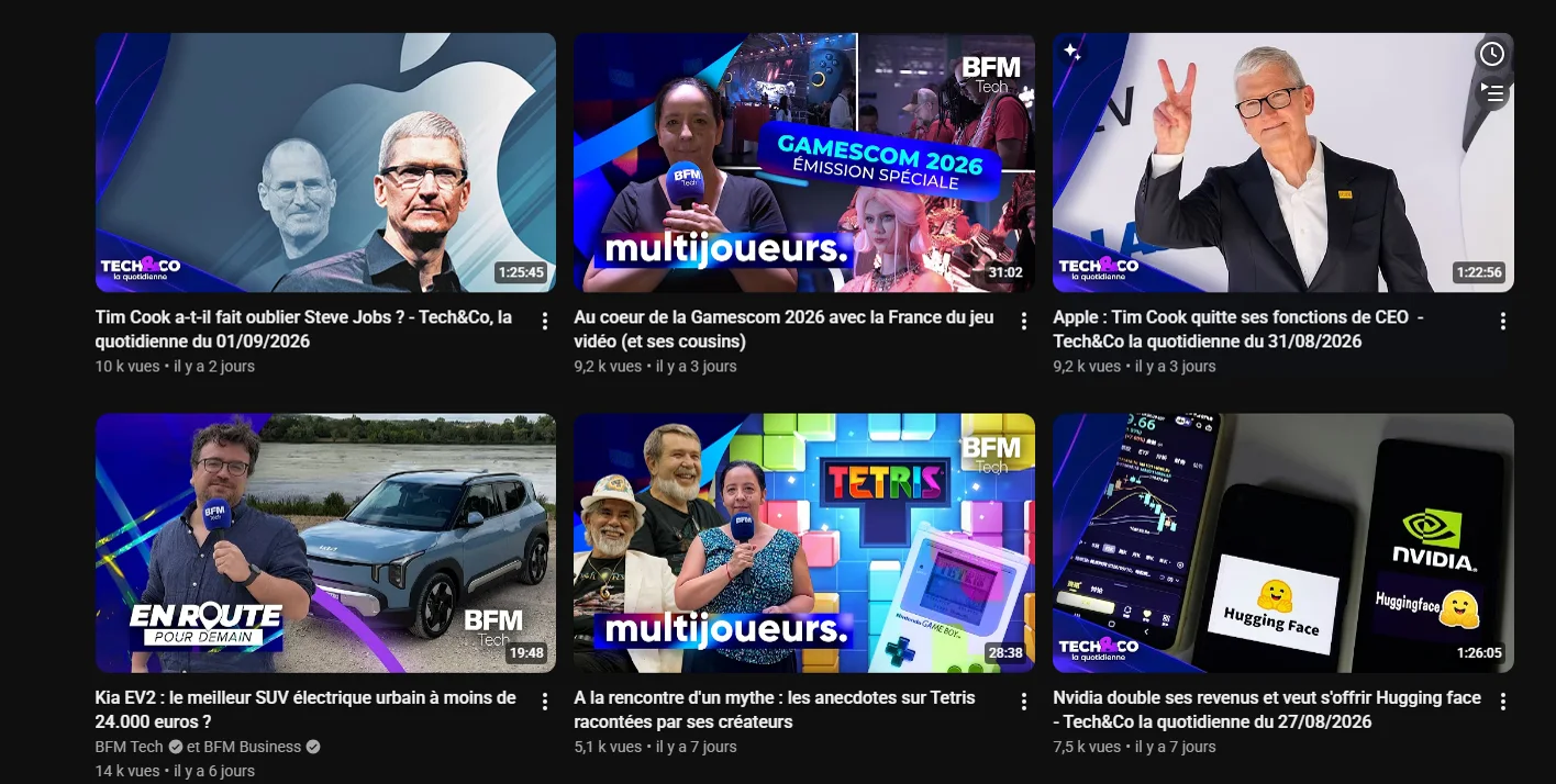 Tech&Co YouTube thumbnail system across editorial programmes