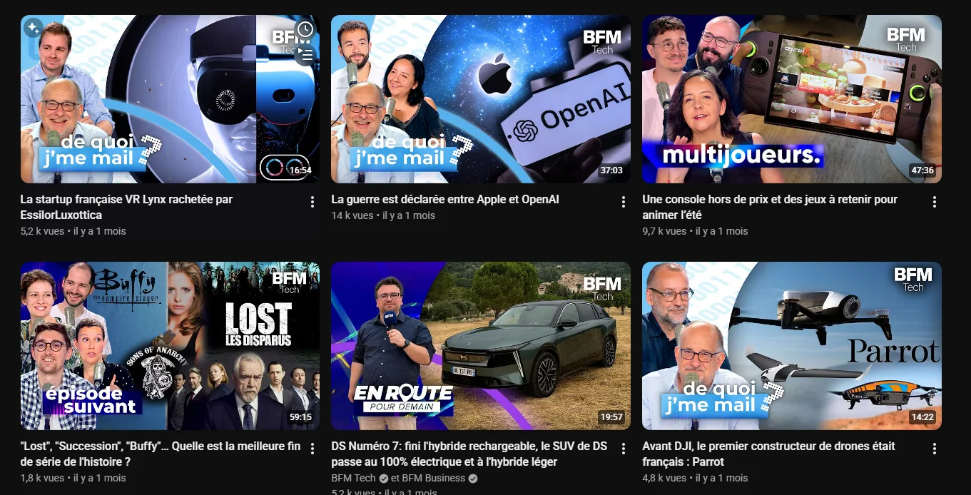 Tech and Co YouTube thumbnails across programme franchises